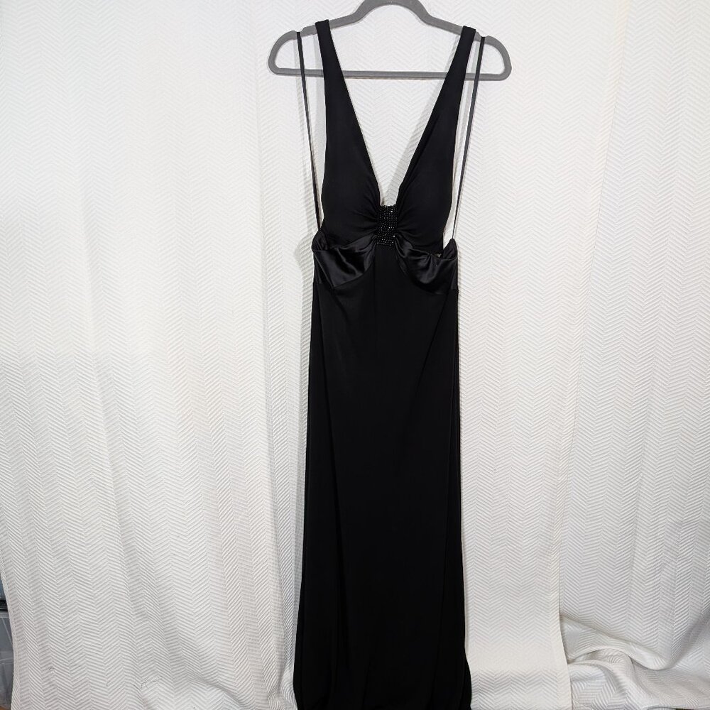 Le Château Black Evening Gown Whimsigoth Criss Cross Low Back Large Formal Prom